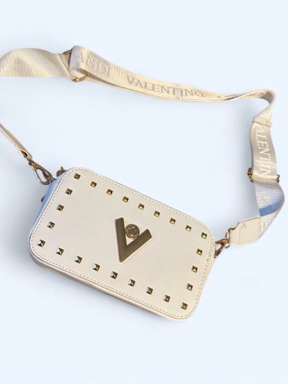 Valentino Cream-Beige Rockstud V Crossbody Bag